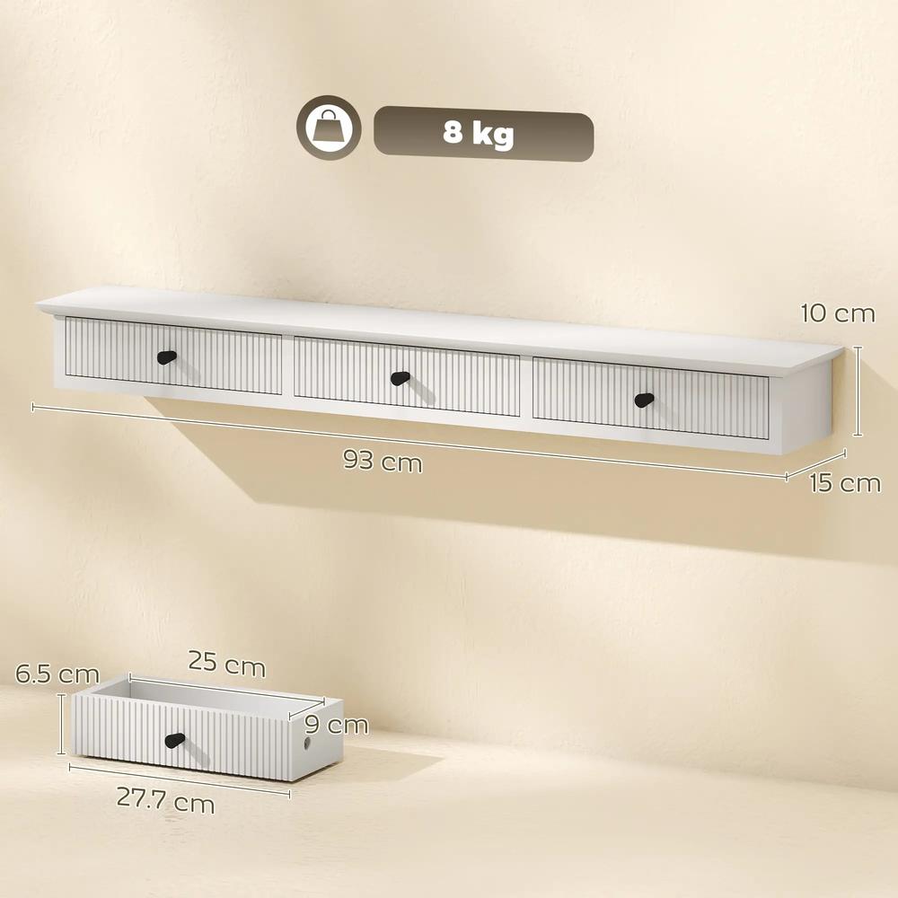 HOMCOM Shelf Wall-Mounted Storage Shelf Shelving Unit MDF 93 x 15 x 10 cm Entryway Kitchen Living Room Additional View 3