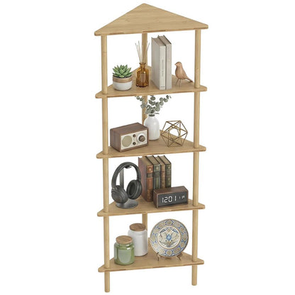 HOMCOM Bamboo Storage Shelf, 5-tier Corner Shelf, Freestanding Shelving Unit for Living Room, Home Office, Natural Wood Finish Additional View 15