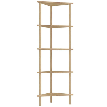 HOMCOM Bamboo Storage Shelf, 5-tier Corner Shelf, Freestanding Shelving Unit for Living Room, Home Office, Natural Wood Finish