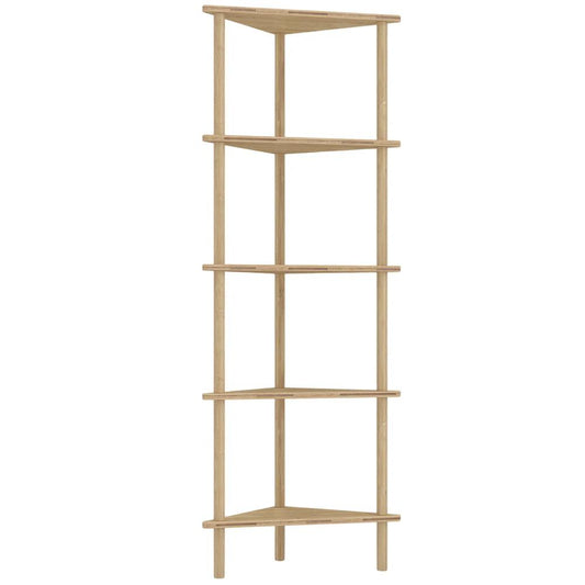 HOMCOM Bamboo Storage Shelf, 5-tier Corner Shelf, Freestanding Shelving Unit for Living Room, Home Office, Natural Wood Finish