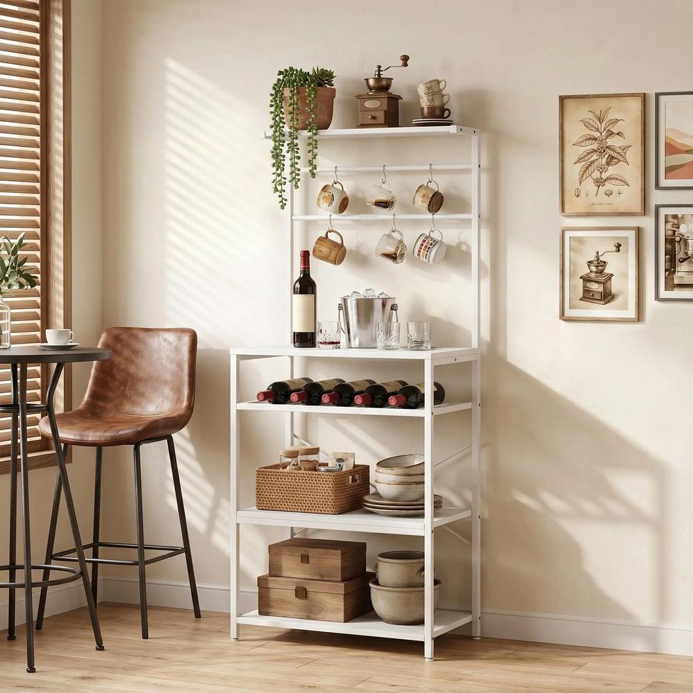 HOMCOM Freestanding Shelving Unit, Industrial Storage Shelf with 6 Hooks and Wine Rack for Living Room, Home Office Additional View 13