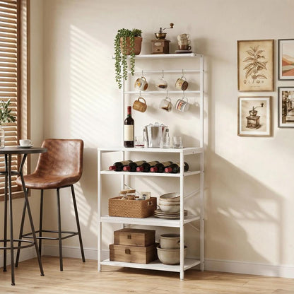 HOMCOM Freestanding Shelving Unit, Industrial Storage Shelf with 6 Hooks and Wine Rack for Living Room, Home Office Additional View 13