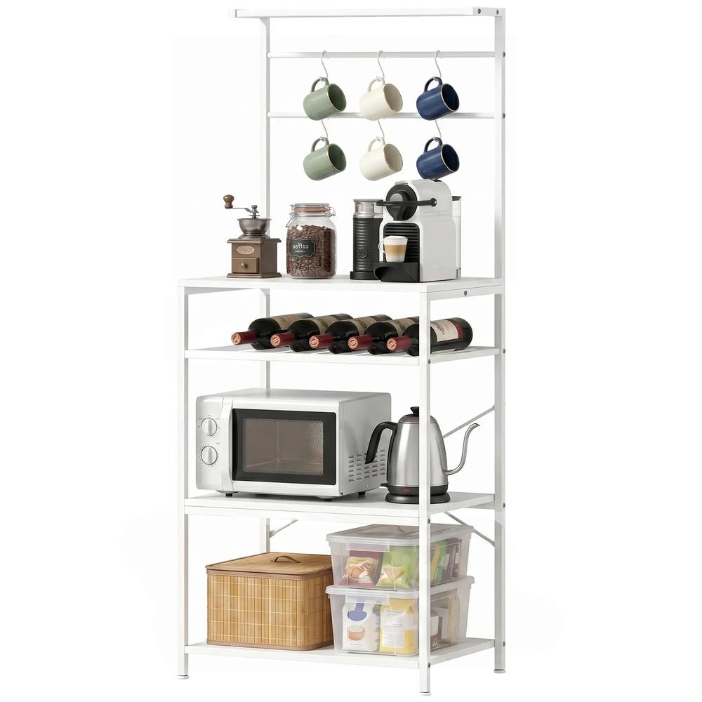 HOMCOM Freestanding Shelving Unit, Industrial Storage Shelf with 6 Hooks and Wine Rack for Living Room, Home Office Additional View 14