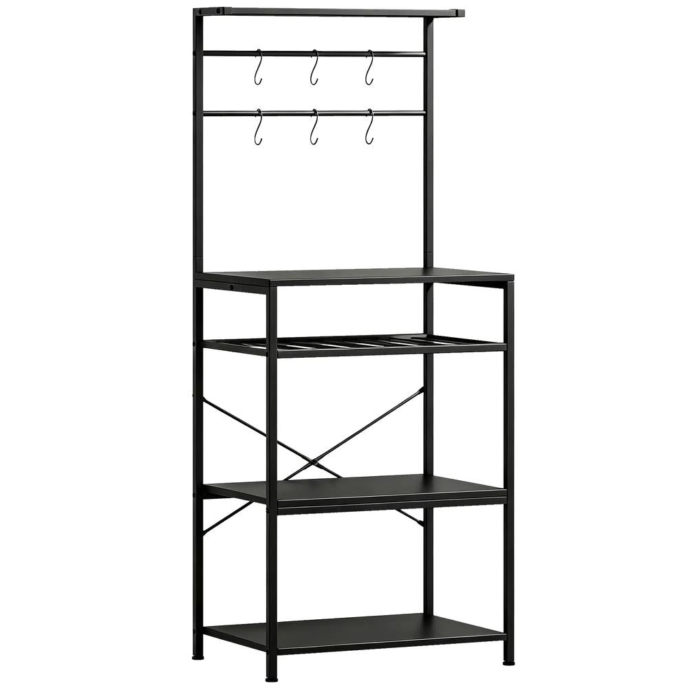 HOMCOM Freestanding Shelving Unit, Industrial Storage Shelf with 6 Hooks and Wine Rack for Living Room, Home Office Additional View 15