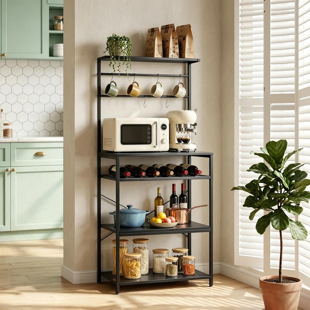 HOMCOM Freestanding Shelving Unit, Industrial Storage Shelf with 6 Hooks and Wine Rack for Living Room, Home Office Additional View 16