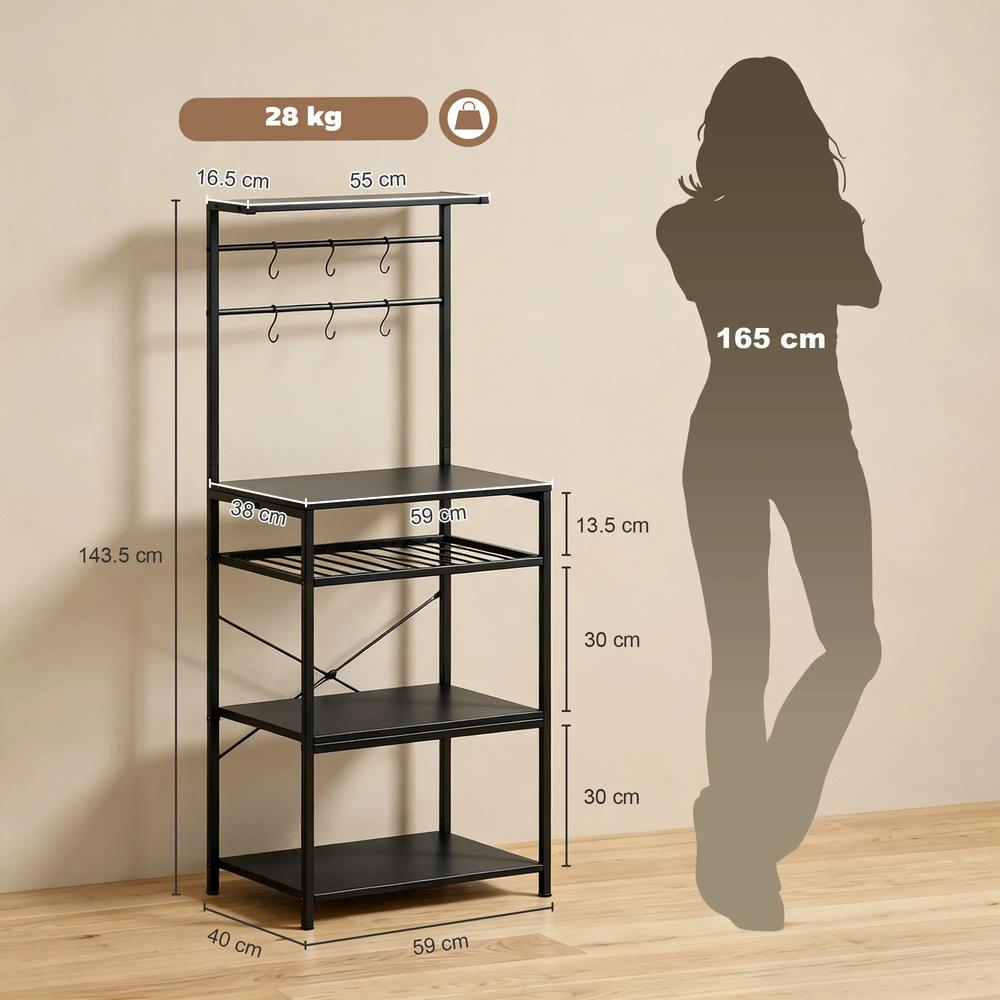 HOMCOM Freestanding Shelving Unit, Industrial Storage Shelf with 6 Hooks and Wine Rack for Living Room, Home Office Additional View 17