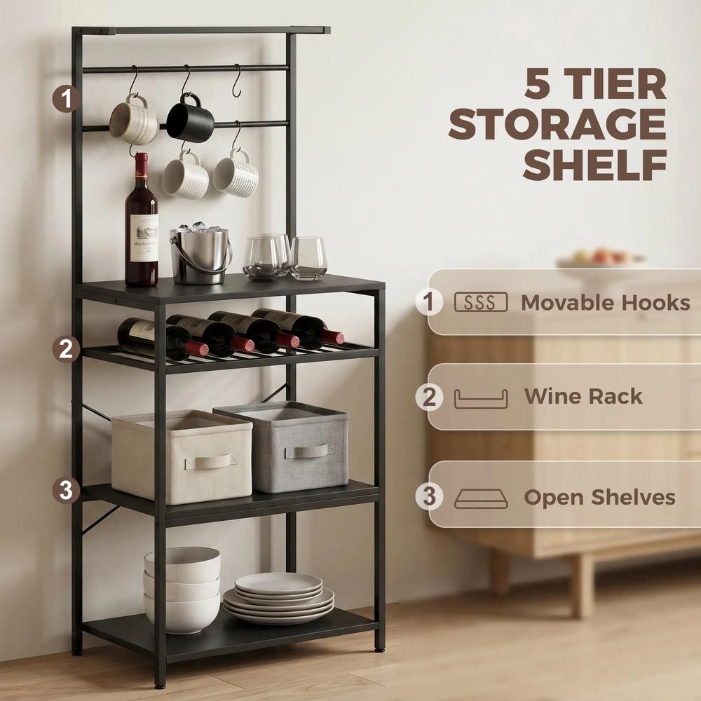 HOMCOM Freestanding Shelving Unit, Industrial Storage Shelf with 6 Hooks and Wine Rack for Living Room, Home Office Additional View 18