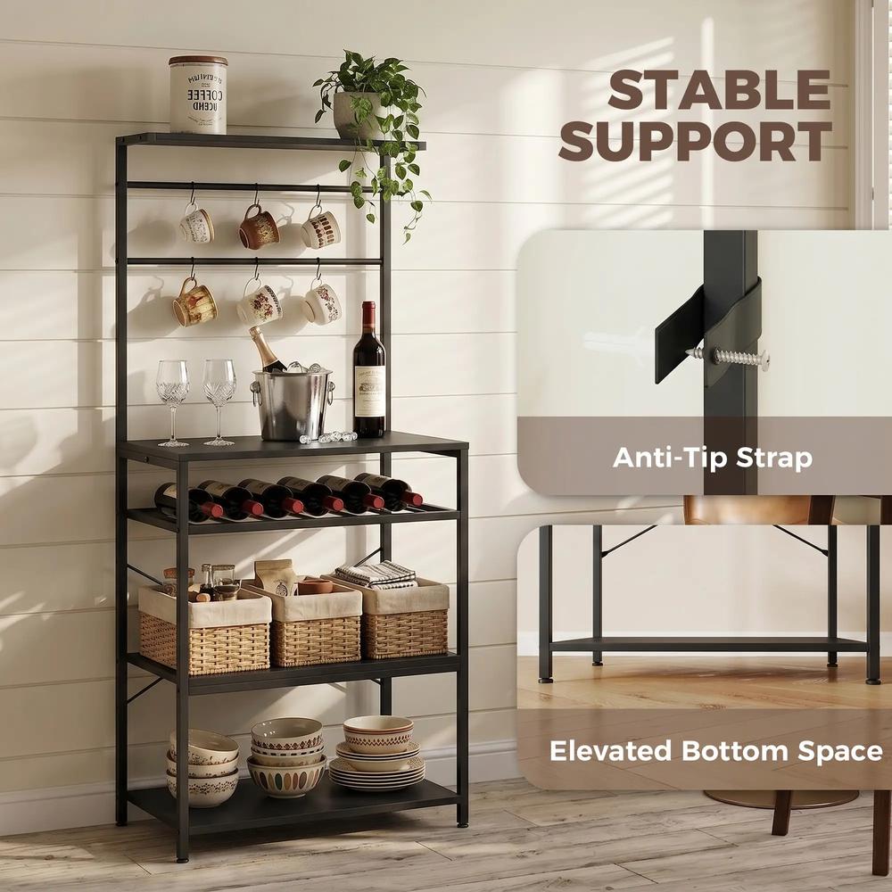 HOMCOM Freestanding Shelving Unit, Industrial Storage Shelf with 6 Hooks and Wine Rack for Living Room, Home Office Additional View 20