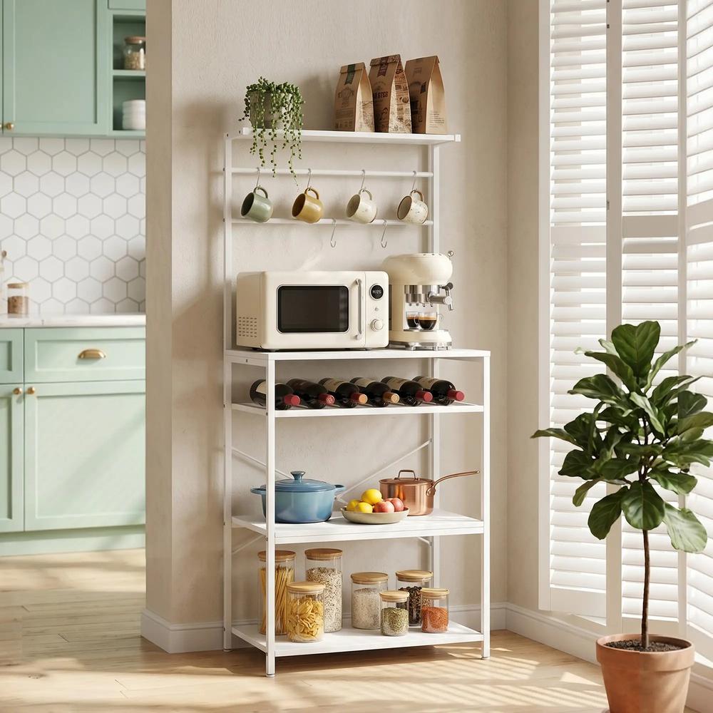 HOMCOM Freestanding Shelving Unit, Industrial Storage Shelf with 6 Hooks and Wine Rack for Living Room, Home Office Additional View 2