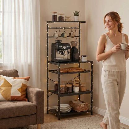 HOMCOM Freestanding Shelving Unit, Industrial Storage Shelf with 6 Hooks and Wine Rack for Living Room, Home Office Additional View 21