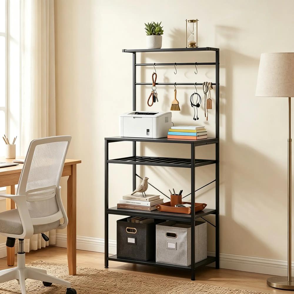 HOMCOM Freestanding Shelving Unit, Industrial Storage Shelf with 6 Hooks and Wine Rack for Living Room, Home Office Additional View 22
