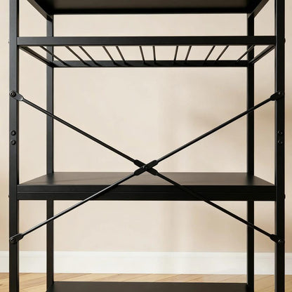 HOMCOM Freestanding Shelving Unit, Industrial Storage Shelf with 6 Hooks and Wine Rack for Living Room, Home Office Additional View 24