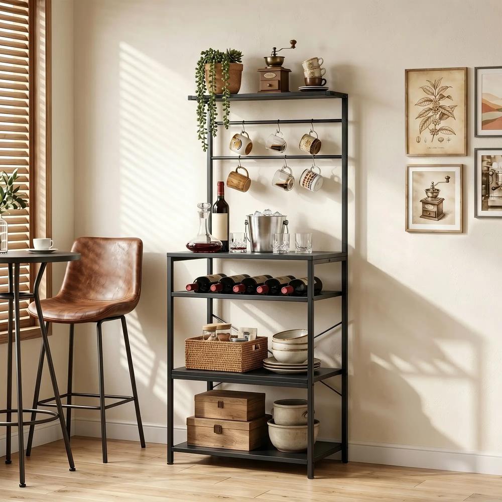 HOMCOM Freestanding Shelving Unit, Industrial Storage Shelf with 6 Hooks and Wine Rack for Living Room, Home Office Additional View 27
