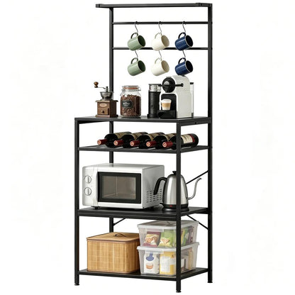 HOMCOM Freestanding Shelving Unit, Industrial Storage Shelf with 6 Hooks and Wine Rack for Living Room, Home Office Additional View 28