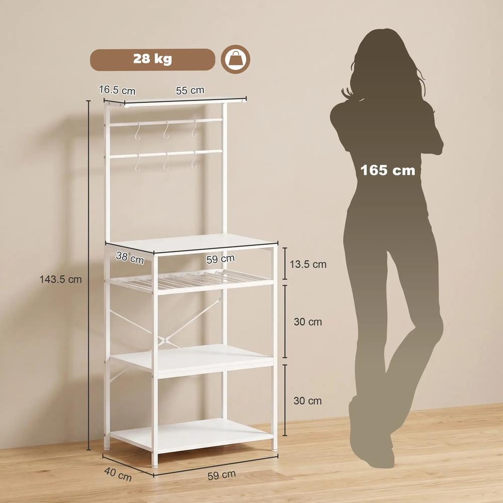 HOMCOM Freestanding Shelving Unit, Industrial Storage Shelf with 6 Hooks and Wine Rack for Living Room, Home Office Additional View 3
