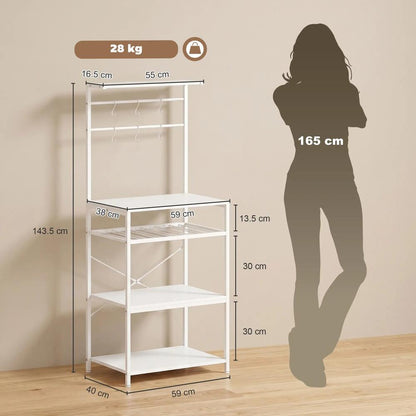 HOMCOM Freestanding Shelving Unit, Industrial Storage Shelf with 6 Hooks and Wine Rack for Living Room, Home Office Additional View 3