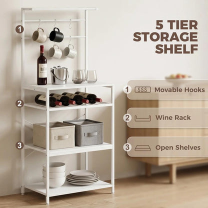 HOMCOM Freestanding Shelving Unit, Industrial Storage Shelf with 6 Hooks and Wine Rack for Living Room, Home Office Additional View 4