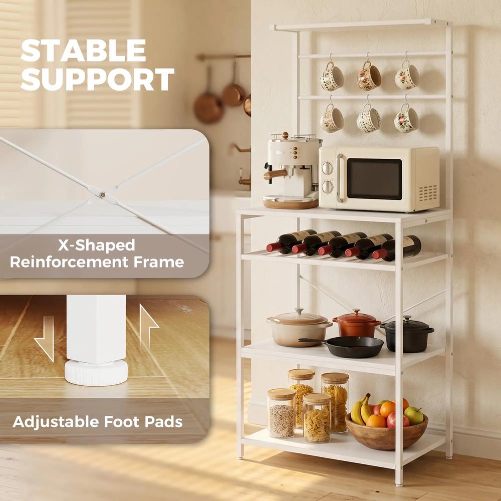 HOMCOM Freestanding Shelving Unit, Industrial Storage Shelf with 6 Hooks and Wine Rack for Living Room, Home Office Additional View 5