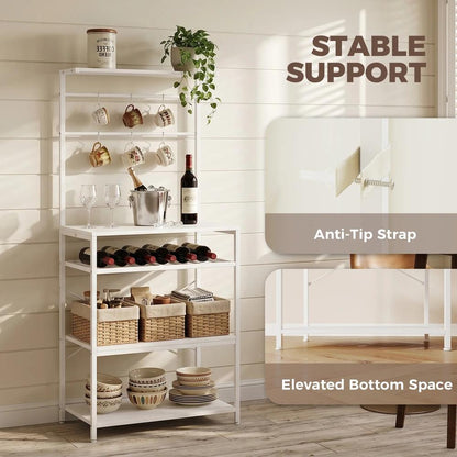 HOMCOM Freestanding Shelving Unit, Industrial Storage Shelf with 6 Hooks and Wine Rack for Living Room, Home Office Additional View 6