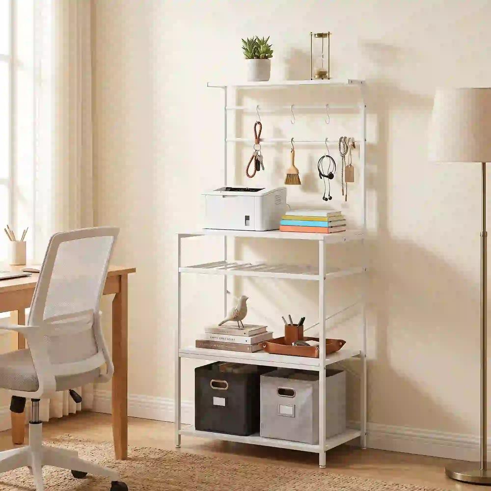 HOMCOM Freestanding Shelving Unit, Industrial Storage Shelf with 6 Hooks and Wine Rack for Living Room, Home Office Additional View 8