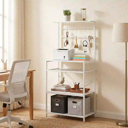 HOMCOM Freestanding Shelving Unit, Industrial Storage Shelf with 6 Hooks and Wine Rack for Living Room, Home Office Additional View 8