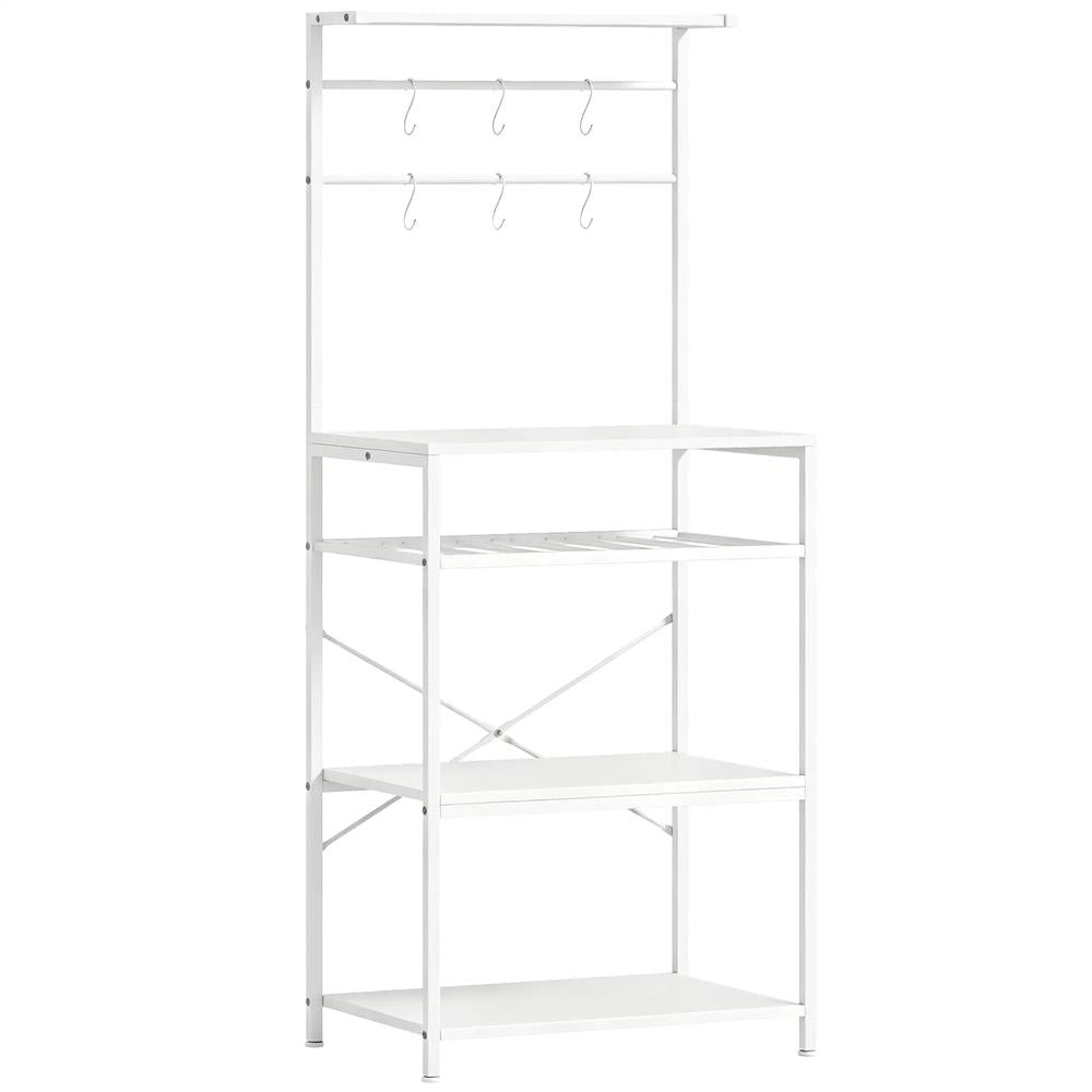 HOMCOM Freestanding Shelving Unit, Industrial Storage Shelf with 6 Hooks and Wine Rack for Living Room, Home Office