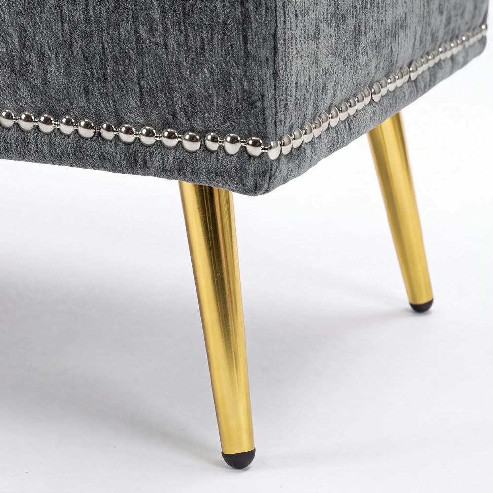 HOMCOM Storage Ottoman, Chenille Upholstered Ottoman Storage Box with Padded Seat, Metal Legs, 114 x 41 x 45 cm Additional View 11