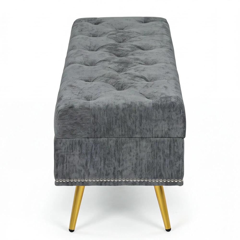 HOMCOM Storage Ottoman, Chenille Upholstered Ottoman Storage Box with Padded Seat, Metal Legs, 114 x 41 x 45 cm Additional View 13