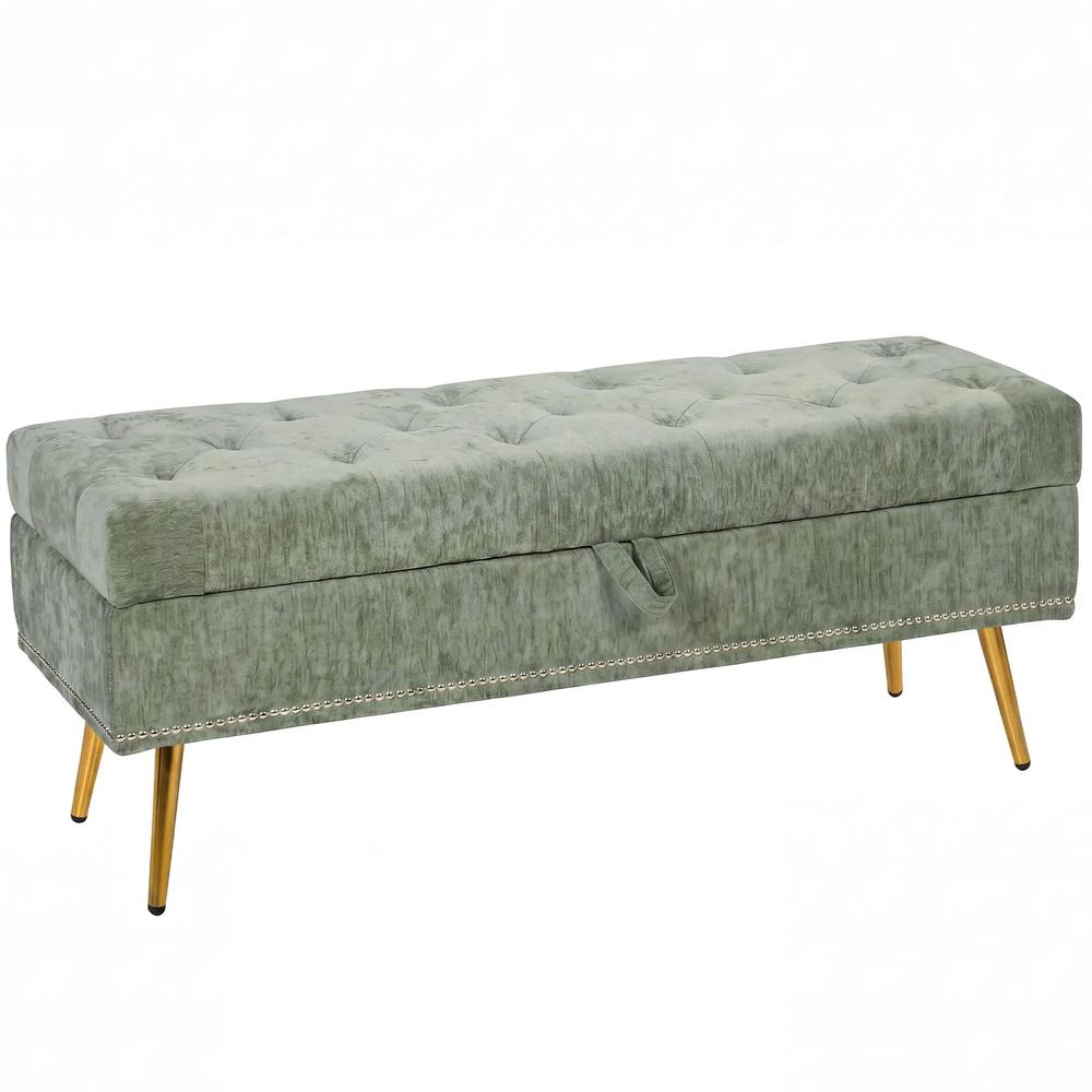 HOMCOM Storage Ottoman, Chenille Upholstered Ottoman Storage Box with Padded Seat, Metal Legs, 114 x 41 x 45 cm Additional View 16