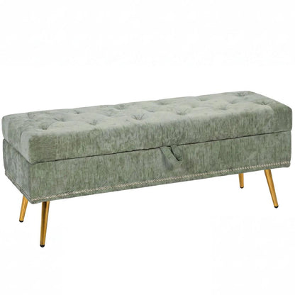 HOMCOM Storage Ottoman, Chenille Upholstered Ottoman Storage Box with Padded Seat, Metal Legs, 114 x 41 x 45 cm Additional View 16