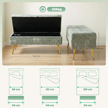 HOMCOM Storage Ottoman, Chenille Upholstered Ottoman Storage Box with Padded Seat, Metal Legs, 114 x 41 x 45 cm Additional View 18