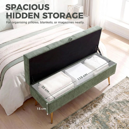HOMCOM Storage Ottoman, Chenille Upholstered Ottoman Storage Box with Padded Seat, Metal Legs, 114 x 41 x 45 cm Additional View 19