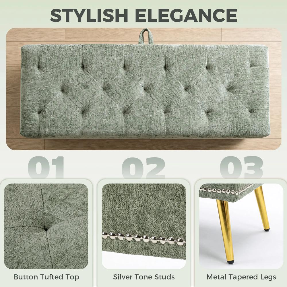 HOMCOM Storage Ottoman, Chenille Upholstered Ottoman Storage Box with Padded Seat, Metal Legs, 114 x 41 x 45 cm Additional View 21