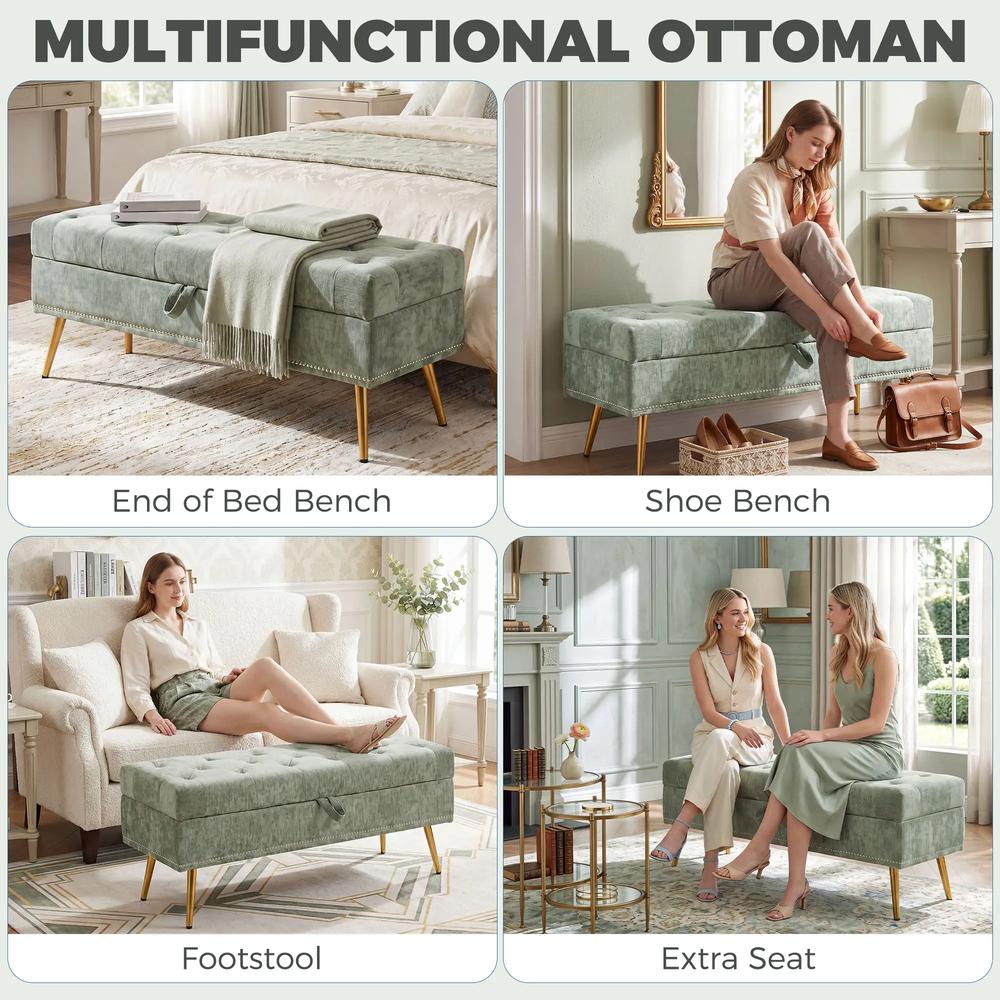 HOMCOM Storage Ottoman, Chenille Upholstered Ottoman Storage Box with Padded Seat, Metal Legs, 114 x 41 x 45 cm Additional View 22