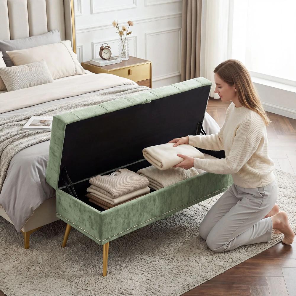 HOMCOM Storage Ottoman, Chenille Upholstered Ottoman Storage Box with Padded Seat, Metal Legs, 114 x 41 x 45 cm Additional View 23