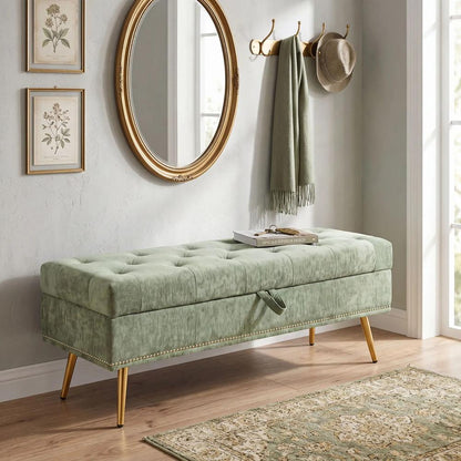 HOMCOM Storage Ottoman, Chenille Upholstered Ottoman Storage Box with Padded Seat, Metal Legs, 114 x 41 x 45 cm Additional View 24
