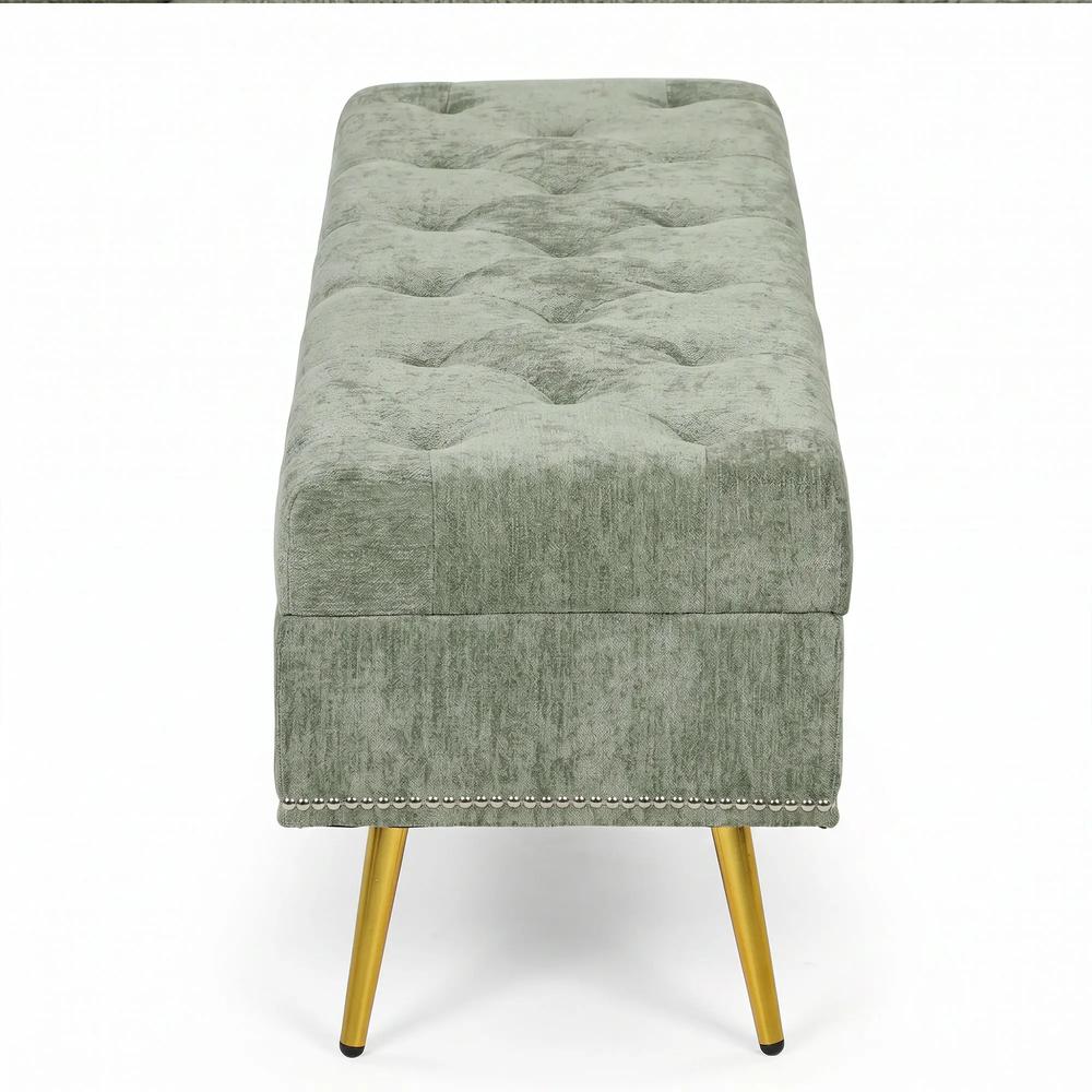 HOMCOM Storage Ottoman, Chenille Upholstered Ottoman Storage Box with Padded Seat, Metal Legs, 114 x 41 x 45 cm Additional View 28