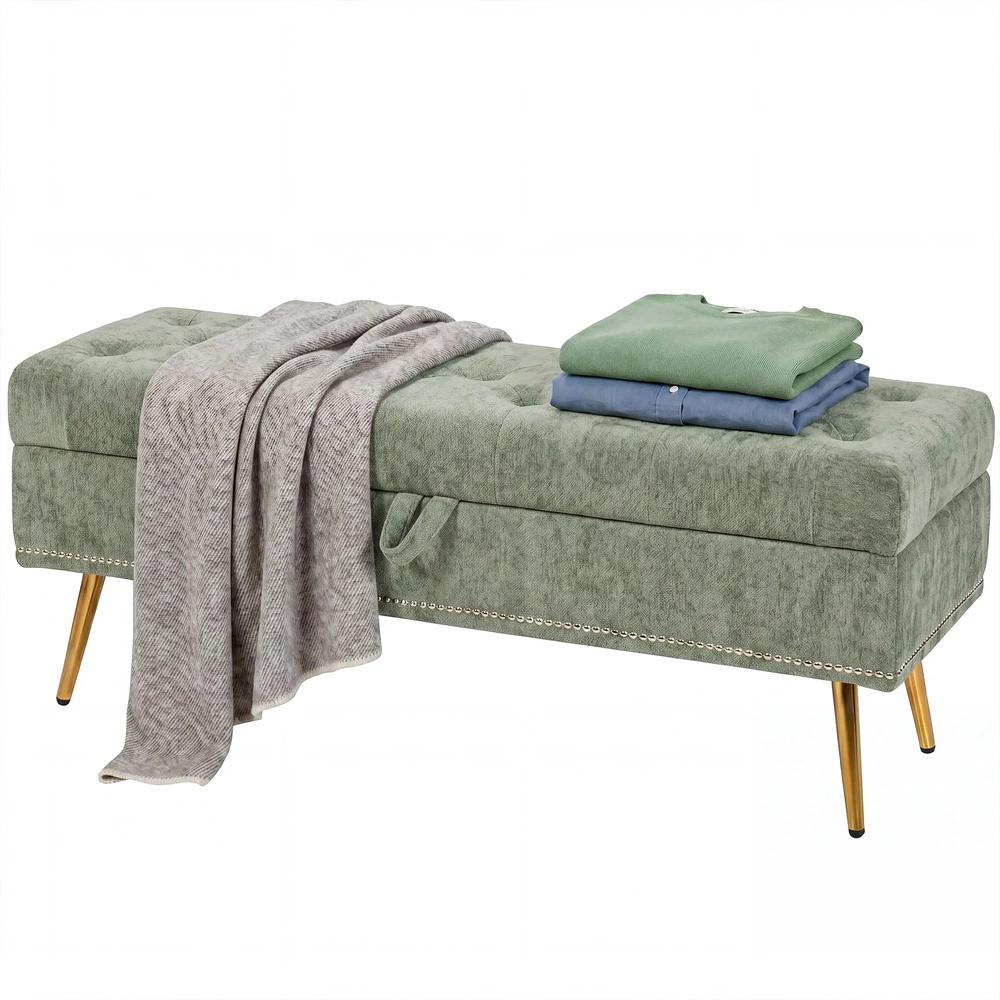 HOMCOM Storage Ottoman, Chenille Upholstered Ottoman Storage Box with Padded Seat, Metal Legs, 114 x 41 x 45 cm Additional View 30