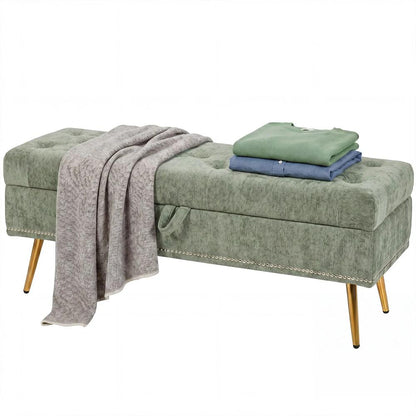 HOMCOM Storage Ottoman, Chenille Upholstered Ottoman Storage Box with Padded Seat, Metal Legs, 114 x 41 x 45 cm Additional View 30