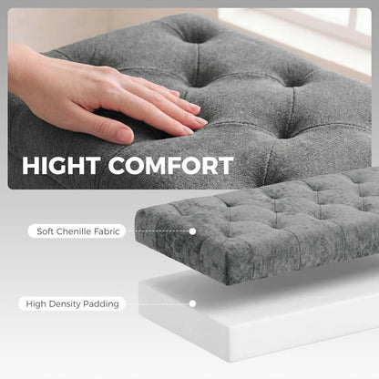 HOMCOM Storage Ottoman, Chenille Upholstered Ottoman Storage Box with Padded Seat, Metal Legs, 114 x 41 x 45 cm Additional View 5