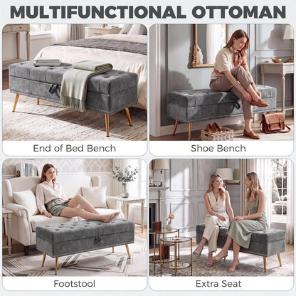 HOMCOM Storage Ottoman, Chenille Upholstered Ottoman Storage Box with Padded Seat, Metal Legs, 114 x 41 x 45 cm Additional View 7