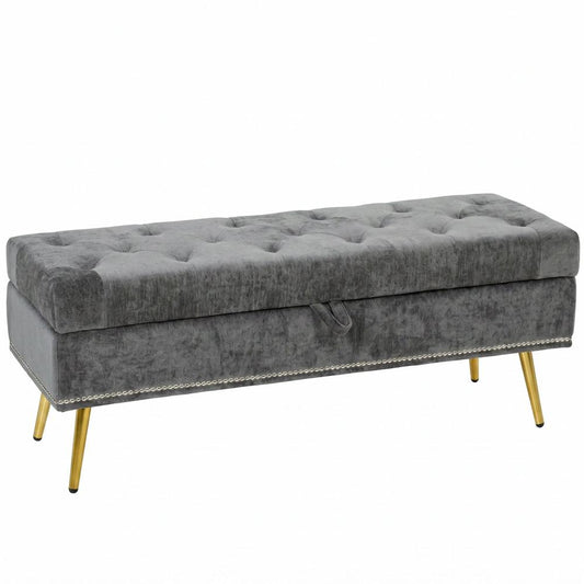 HOMCOM Storage Ottoman, Chenille Upholstered Ottoman Storage Box with Padded Seat, Metal Legs, 114 x 41 x 45 cm