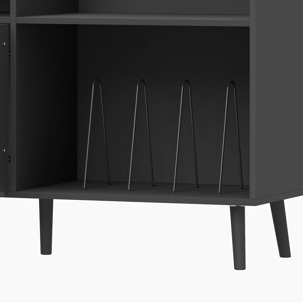 HOMCOM Record Player Stand, Vinyl Record Holder with Storage Holds Up to 300 Albums with Flip-Top Compartment Additional View 12