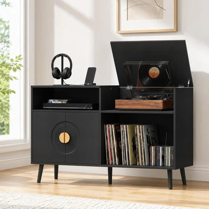 HOMCOM Record Player Stand, Vinyl Record Holder with Storage Holds Up to 300 Albums with Flip-Top Compartment Additional View 14