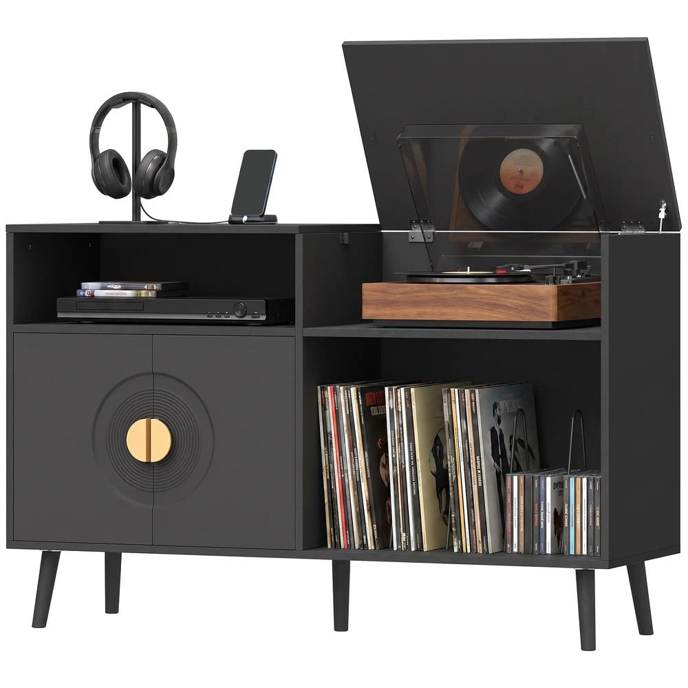 HOMCOM Record Player Stand, Vinyl Record Holder with Storage Holds Up to 300 Albums with Flip-Top Compartment Additional View 15