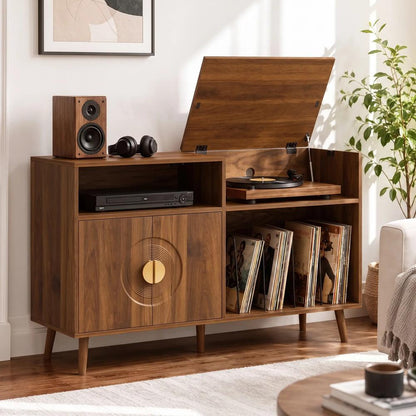 HOMCOM Record Player Stand, Vinyl Record Holder with Storage Holds Up to 300 Albums with Flip-Top Compartment Additional View 17
