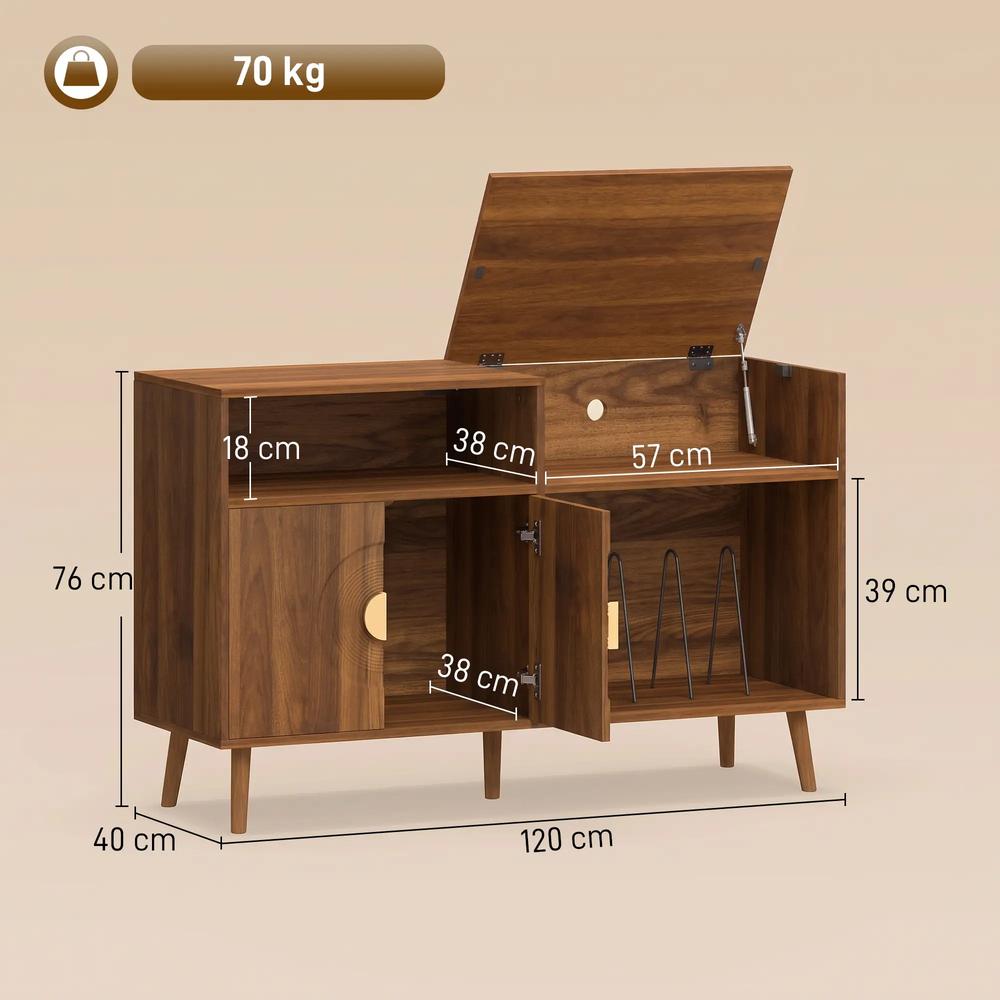 HOMCOM Record Player Stand, Vinyl Record Holder with Storage Holds Up to 300 Albums with Flip-Top Compartment Additional View 18