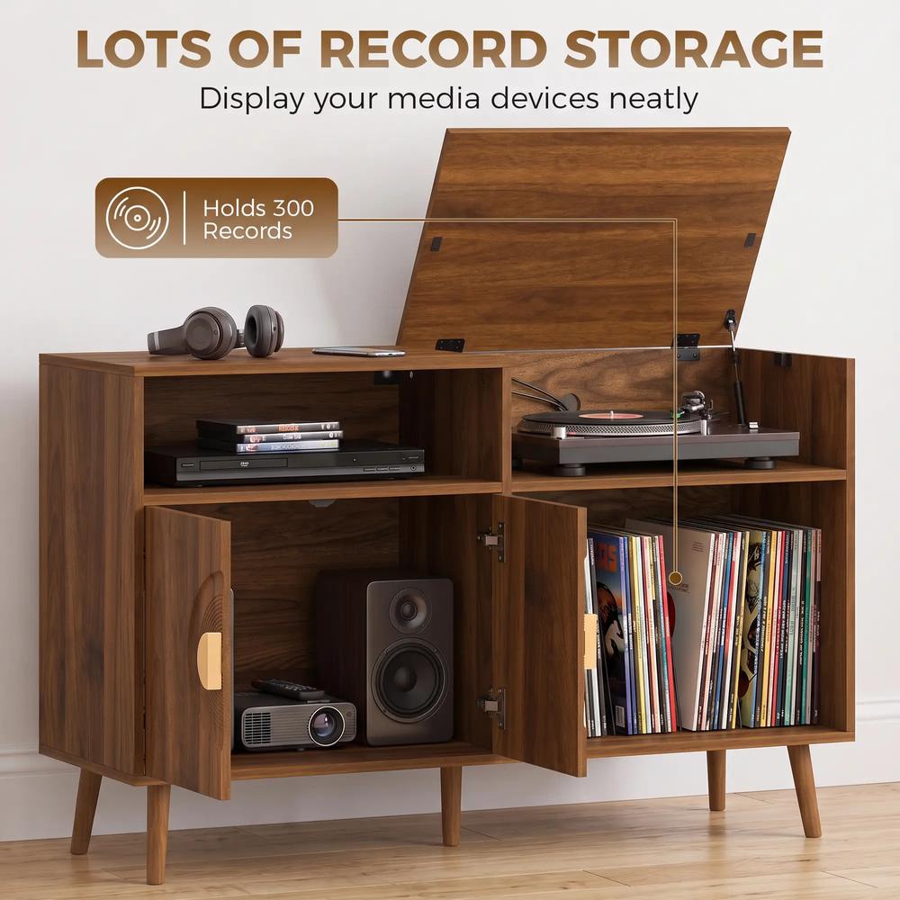 HOMCOM Record Player Stand, Vinyl Record Holder with Storage Holds Up to 300 Albums with Flip-Top Compartment Additional View 19