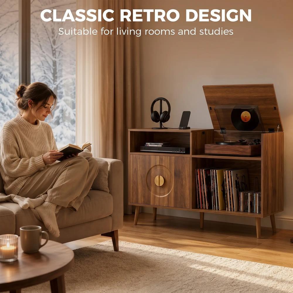 HOMCOM Record Player Stand, Vinyl Record Holder with Storage Holds Up to 300 Albums with Flip-Top Compartment Additional View 20