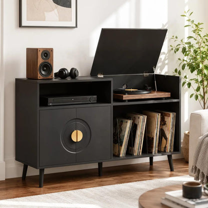 HOMCOM Record Player Stand, Vinyl Record Holder with Storage Holds Up to 300 Albums with Flip-Top Compartment Additional View 2